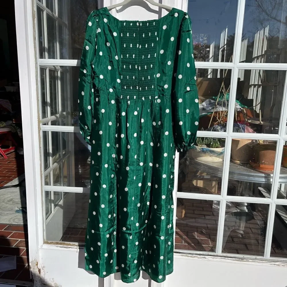 J Crew Sweetheart Long Sleeve Midi Dress in Polka Dot NWT